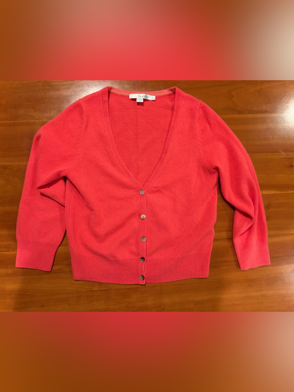 Boden 100% Cashmere V-Neck Button Cardigan - Coral Pink